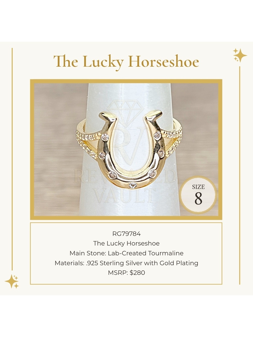 The Lucky Horseshoe  - Size 8 - Sterling Club Vermeil